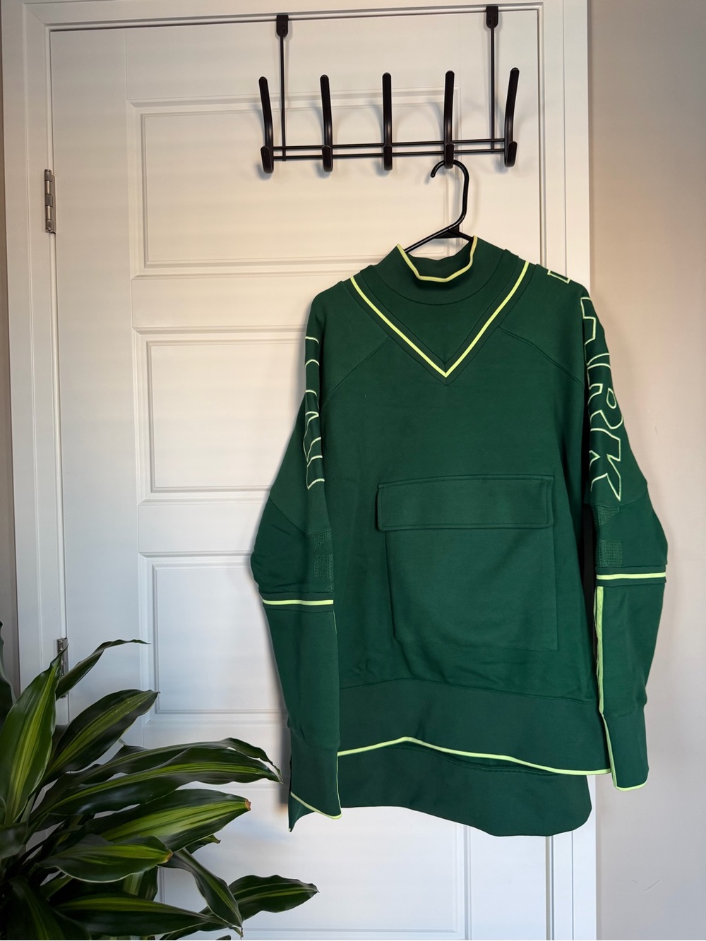 IVY PARK Forest Green Crewneck Sweater with Neon Yellow Trim